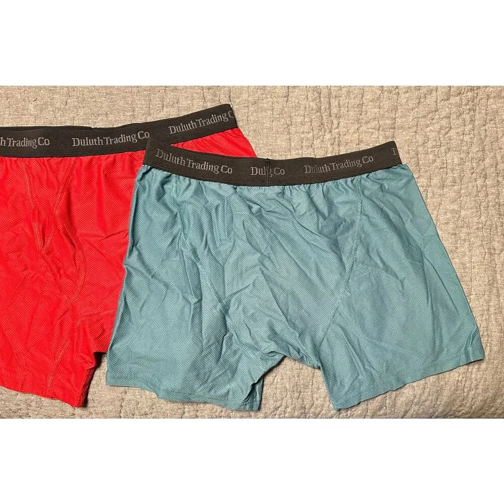 Two (2) Duluth Trading Co Red & Green Short Boxer Briefs Men Size L NEW